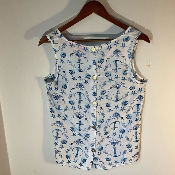 Macbeth Collections Nautical Button Back Sleeveless Top. Anchors shells starfish - Picture 14 of 16
